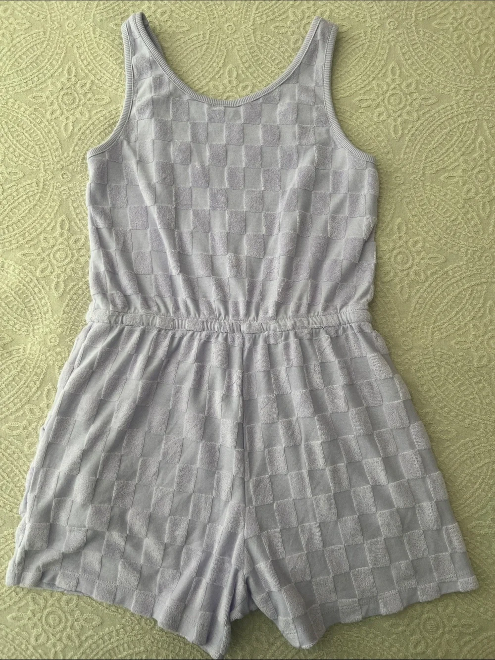 Old Navy Girls Lavender Checker Terry Romper Size L 10/12